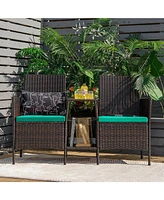 Sugift Rattan Patio Conversation Set Cushioned with Glass Table