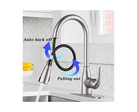 gaomon Touchless Kitchen Faucet, Double Sensor Pulldown Faucet, High Arc Single Handle Faucet for 3 Hole Deck Mount (Brushed Nickel)