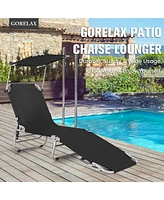 Sugift Black 5-Position Adjustable Outdoor Recliner Chair with Canopy Shade