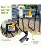 Sugift 2 Pieces Patio Loveseat Bench Table Furniture Set with Cushioned Chair