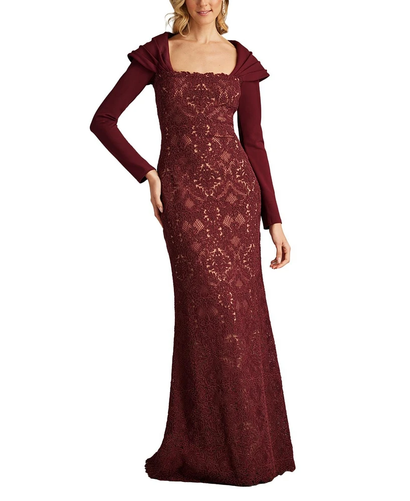 Tadashi Shoji Women's Ambar Embroidered Portrait Collar Gown