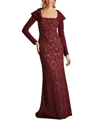 Tadashi Shoji Women's Ambar Embroidered Portrait Collar Gown