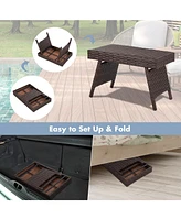 Inolait Folding Pe Rattan Side Coffee Table Patio Garden Furniture