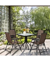 Sugift 4 Pieces Folding Dining Chairs with Steel Armrests and Sling Back