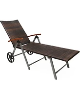 Inolait Foldable Outdoor Chaise Lounge Chair Wicker Recliner Chair with Aluminum Frame