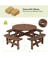 Sugift Patio 8 Seat Wood Picnic Dining Seat Bench Set