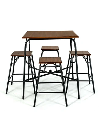 Sugift 5 Pieces Bar Table Set with 4 Counter Height Backless Stools