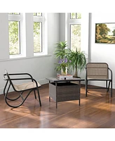Inolait Patio Square Wicker Side Table with Umbrella Hole for Yard Garden Poolside