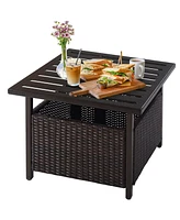 Inolait Outdoor Patio Rattan Wicker Steel Side Deck Table