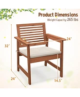Sugift Set of 2 Patio Solid Wood Dining Chairs with Cushions and Slatted Seat