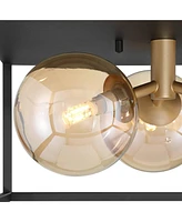 Possini Euro Design Garvin 14 1/2" Modern Flush-Mount Ceiling Light Fixture Kitchen Foyer Hallway 3-Light Led Dimmable Black Glass Metal Bedroom Bathr