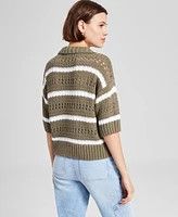 And Now This Women's Striped Open-Stitch Polo Sweater, Exclusively at Macy's