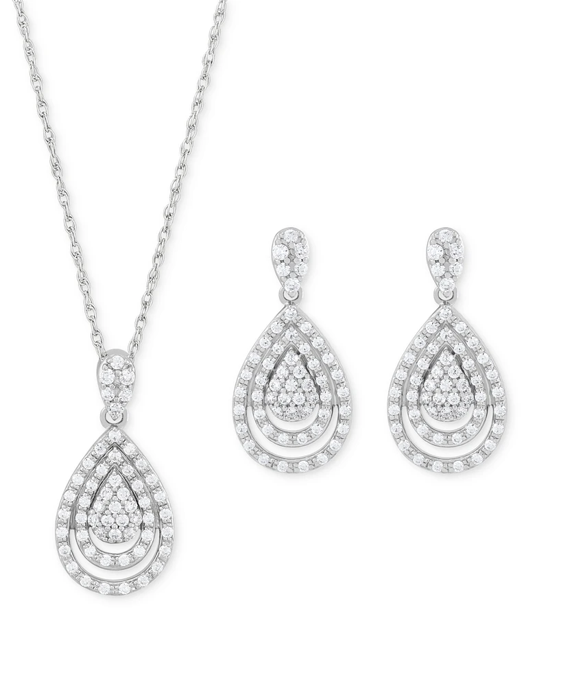 2-Pc. Set Diamond Teardrop Pendant Necklace & Matching Earrings (1 ct. t.w.) in Sterling Silver