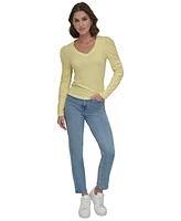 Dkny Jeans Petite Ruched Puffed Long-Sleeve Top