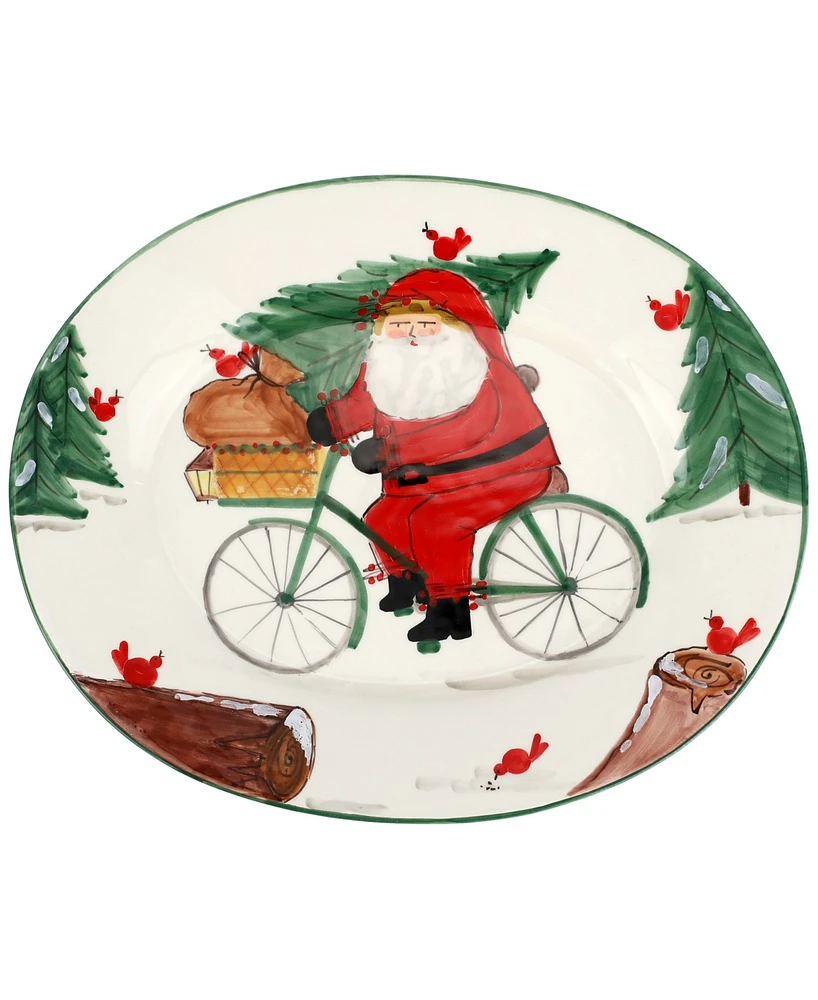 Vietri Old St. Nick Large Oval Platter with Bicycle