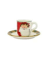 Vietri Old St. Nick Assorted Espresso Cups Saucer, Set of 4