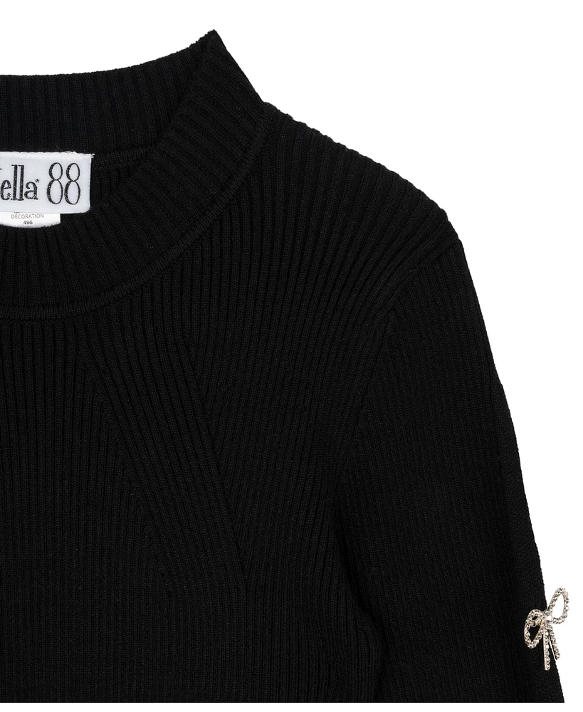 Stella 88 Big Girls Rhinestone Bows Rib Knit Dress