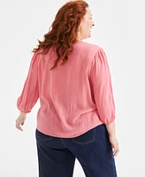 Style & Co Plus Pintuck-Front 3/4-Sleeve Blouse, Exclusively at Macy's