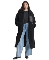 Dkny Jeans Women's Sherpa Fleece Contrast-Trim Zip-Front Coat