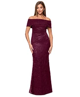 Xscape Women's Sequined Lace Off-The-Shoulder Gown