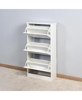 Slickblue Wooden Shoe Cabinet for Entryway, White Shoe Storage Cabinet with 3 Flip Doors