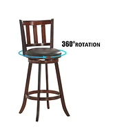 Sugift 2 Pieces 360 Degree Swivel Wooden Counter Height Bar Stool Set with Cushioned Seat