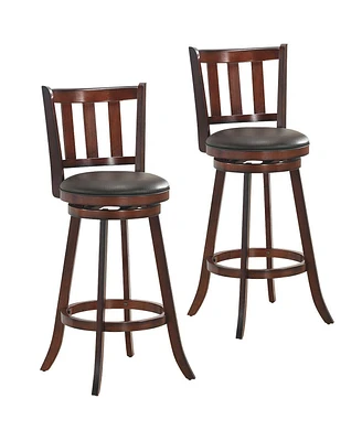 Sugift 2 Pieces 360 Degree Swivel Wooden Counter Height Bar Stool Set with Cushioned Seat