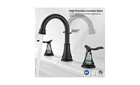 Slickblue 2-Handle 8-Inch Widespread Matte Black Bathroom Sink Faucet with 360° Swivel Spout, 3-Hole Lavatory Vanity Basin Faucet