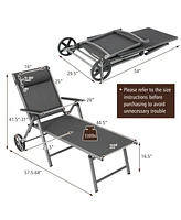 Sugift Adjustable Patio Folding Chaise Lounge Chair with Wheels