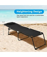 Sugift Folding Heightening Design Beach Lounge Chair with Pillow for Patio