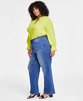 Vince Camuto Plus High-Rise Straight-Leg Grommet Jeans