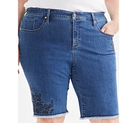 Style & Co Plus Embroidered Denim Bermuda Shorts, Exclusively at Macy's