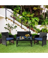 Sugift 4 Pieces Patio Rattan Cushioned Furniture Set
