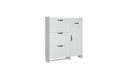 Slickblue White color shoe cabinet with 4 doors 1 drawers,Pvc door with shape ,large space for storage