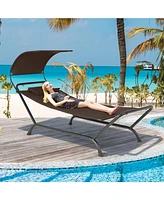 Sugift Patio Hanging Chaise Lounge Chair with Canopy Cushion Pillow and Storage Bag