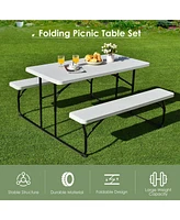 Sugift Indoor and Outdoor Folding Picnic Table Bench Set with Wood-like Texture