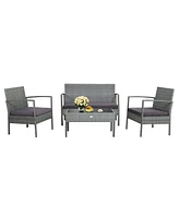 Sugift 4 Pieces Outdoor Rattan Conversation Set with Comfortable Cushion