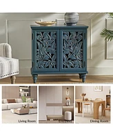 Hulala Home LuLu Traditional 32"Tall 2 Door Accent Cabinet Solid Wood Spindle Legs
