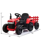 Tobbi 12V Kids Electric Battery-Powered Ride On Toy Tractor with Trailer, Red