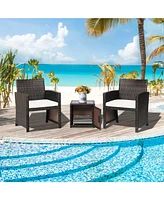 Sugift 3 Pieces Patio Wicker Furniture Set with Storage Table and Protective Cover