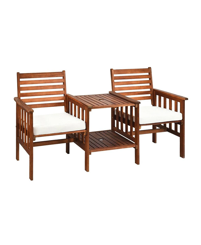 Sugift 3 Pieces Outdoor Patio Table Chairs Set Acacia Wood Loveseat