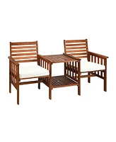 Sugift 3 Pieces Outdoor Patio Table Chairs Set Acacia Wood Loveseat