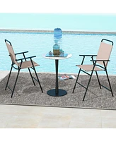 Sugift Patio Folding Bar Stool Set of 2 with Metal Frame and Footrest