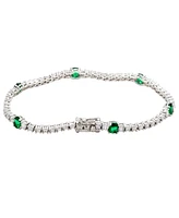 Suzy Levian Sterling Silver Green and White Cubic Zirconia Tennis Bracelet