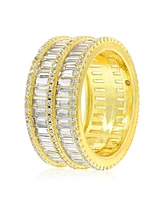 Suzy Levian New York Sterling Silver Cubic Zirconia Double Row Baguette Wide Eternity Band