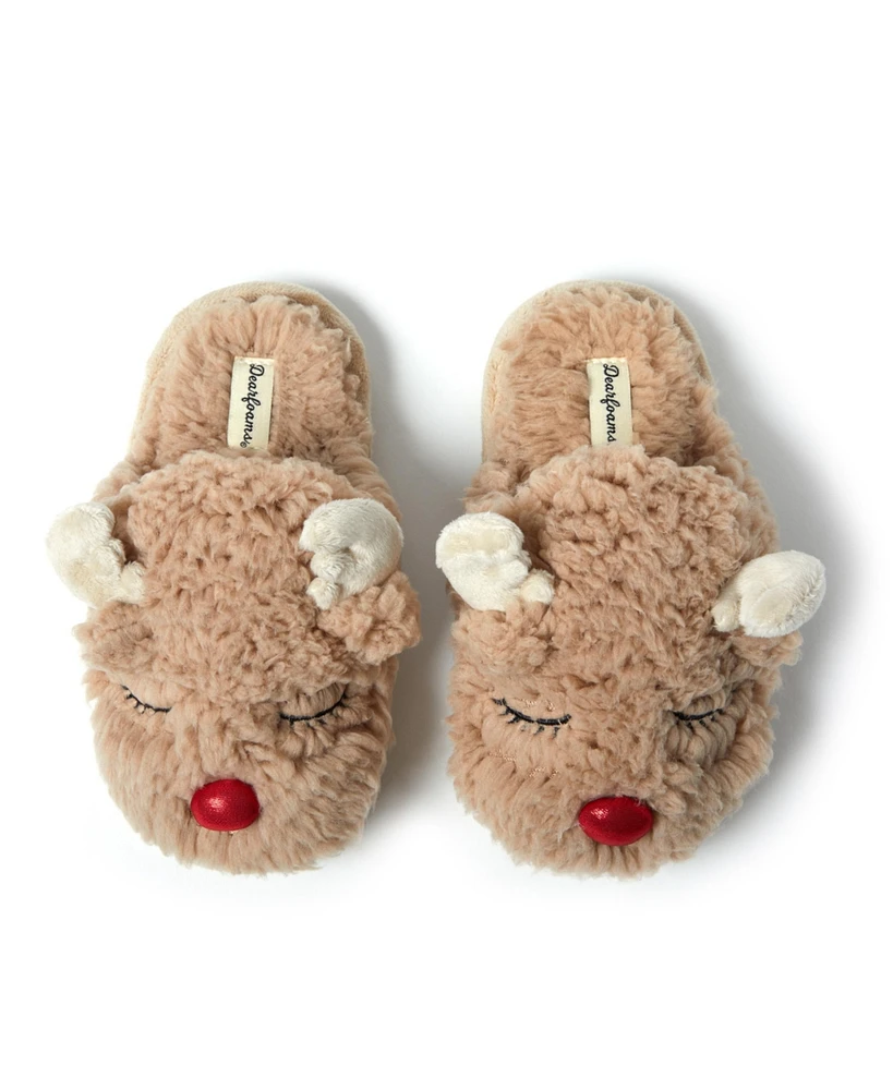 Dearfoams Kids Holiday Christmas Reindeer Scuff Slipper