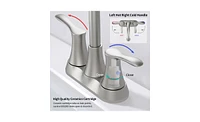 Slickblue Brushed Nickel Bathroom Faucet, 4" 2-Handle Centerset Basin Faucet with Pop-Up Drain and Supply Hoses