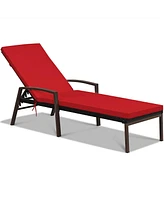 Inolait Sugift 2 Pieces Patio Rattan Reclining Chaise Lounge Chair with Cushion and Armrest