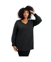 June + Vie Women's V-Neck French Terry Sweatshirt