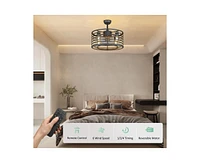 gaomon 18in Black Caged Ceiling Fan with Light, Ceiling Fan Low Profile th Remote Control and Reversible Fan Blades, Industrial Farmhouse Fan Lights C